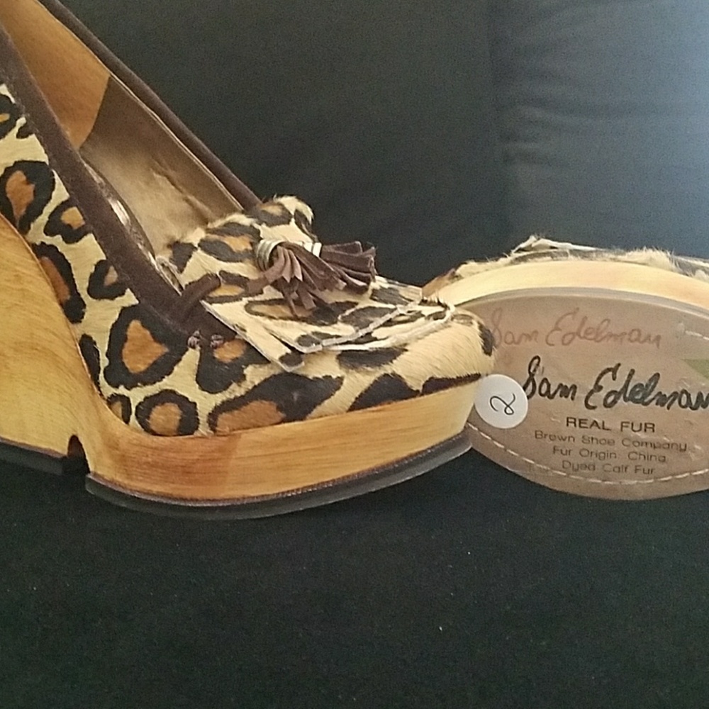Sam Edelman fur leopard wedge